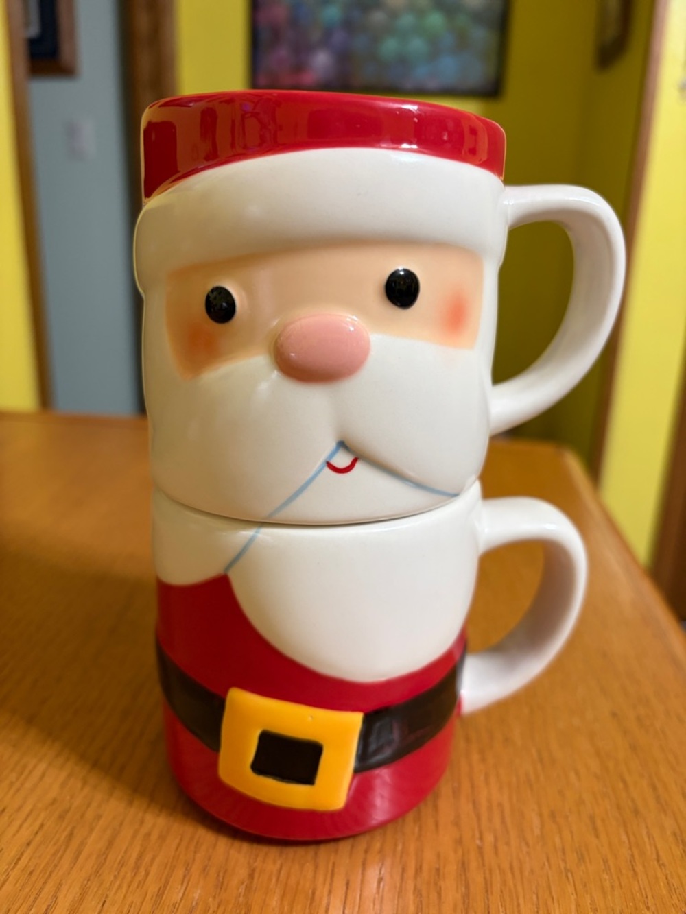 Hallmark Red and White Santa Stacking Ceramic Mug Set